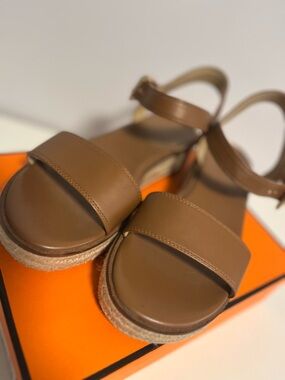 Michael Kors Brown Leather Espadrille Platform Sandals